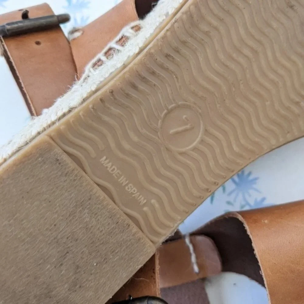 Soludos Banded Shield Espadrille Sandals 7 Tan Leather Ankle Strap Gladiator - Picture 11 of 12